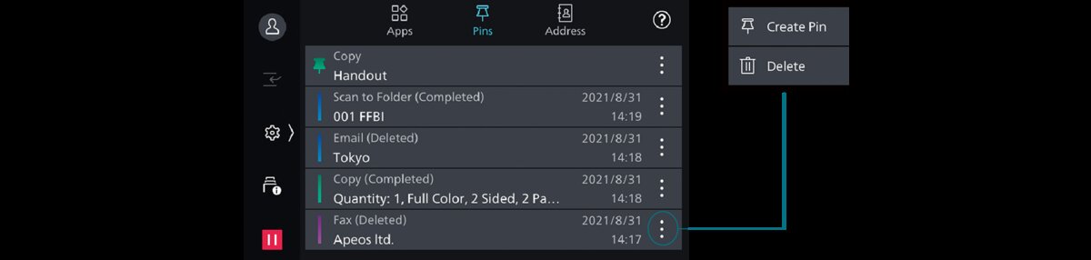 Pin settings on operational panel