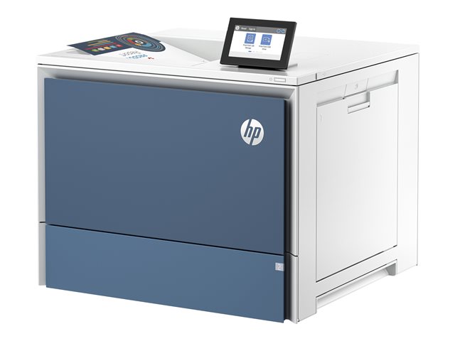 HP Color LaserJet Managed X55745dn desktop color laser printer with blue front panel